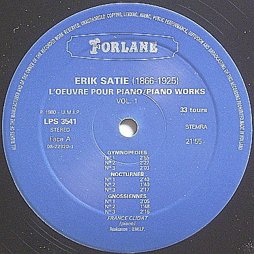 Erik Satie / France Clidat : Piano Works Vol. I (2xLP, Album)
