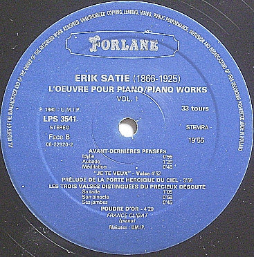 Erik Satie / France Clidat : Piano Works Vol. I (2xLP, Album)