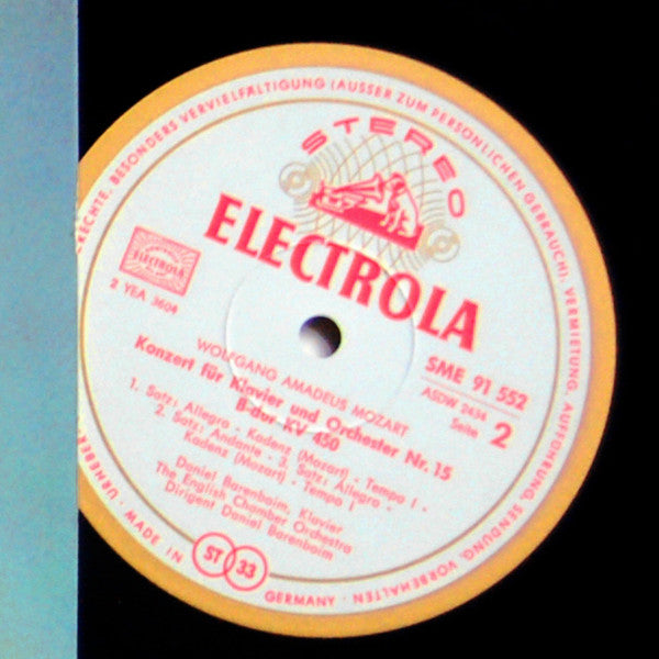 Daniel Barenboim, English Chamber Orchestra - Wolfgang Amadeus Mozart : Klavierkonzerte Nr. 14 in Es-Dur, KV 449 und Nr. 15 B-Dur, KV 450 (LP)