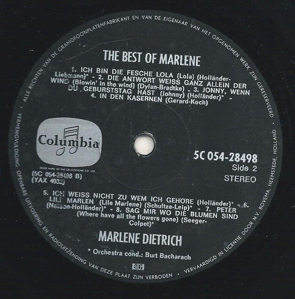 Marlene Dietrich : The Best Of Marlene Dietrich (LP, Comp)