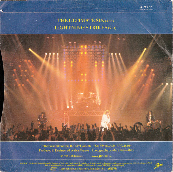 Ozzy Osbourne : The Ultimate Sin / Lightning Strikes (7", Single)