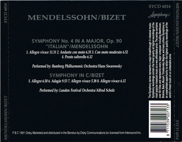 Felix Mendelssohn-Bartholdy / Georges Bizet : Symphony No. 4 'Italian' / Symphony In C (CD)