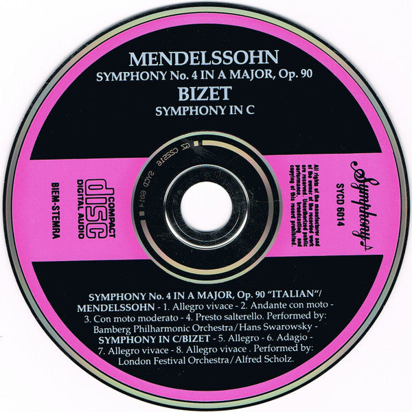 Felix Mendelssohn-Bartholdy / Georges Bizet : Symphony No. 4 'Italian' / Symphony In C (CD)