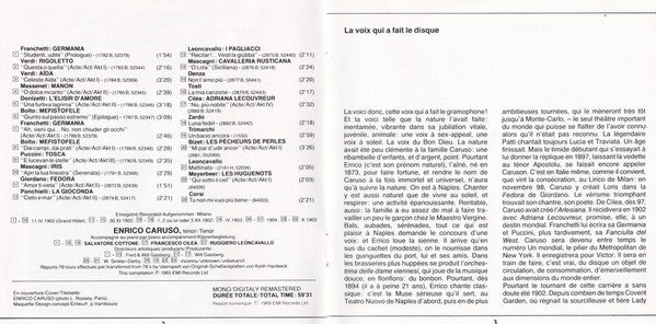 Enrico Caruso : Airs D'Opéras Et Mélodies = Opera Arias And Songs = Opernarien Und Gesänge (Milano 1902-1904) (CD, Comp, Mono, RE)