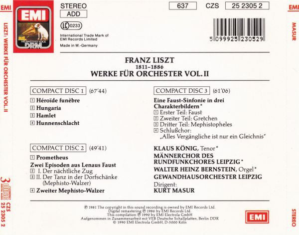 Franz Liszt – Kurt Masur, Gewandhausorchester Leipzig : Werke Für Orchester Vol. II (3xCD, Comp, RM)