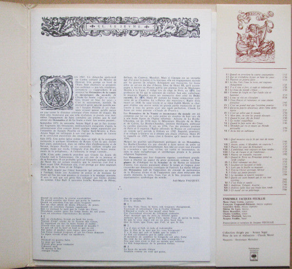 Claude Le Jeune - Ensemble Jacques Feuillie : Les Octonaires De La Vanité Et Inconstance Du Monde (LP, Album)