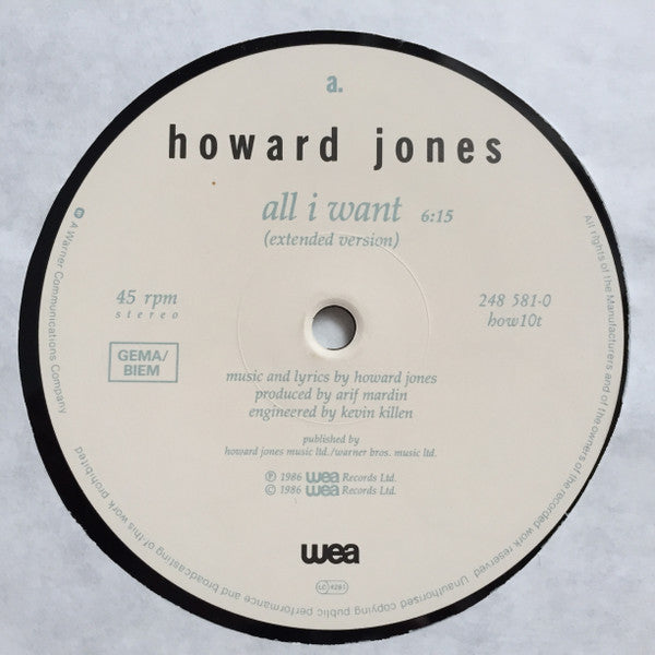 Howard Jones : All I Want (Extended Version) (12", Single)