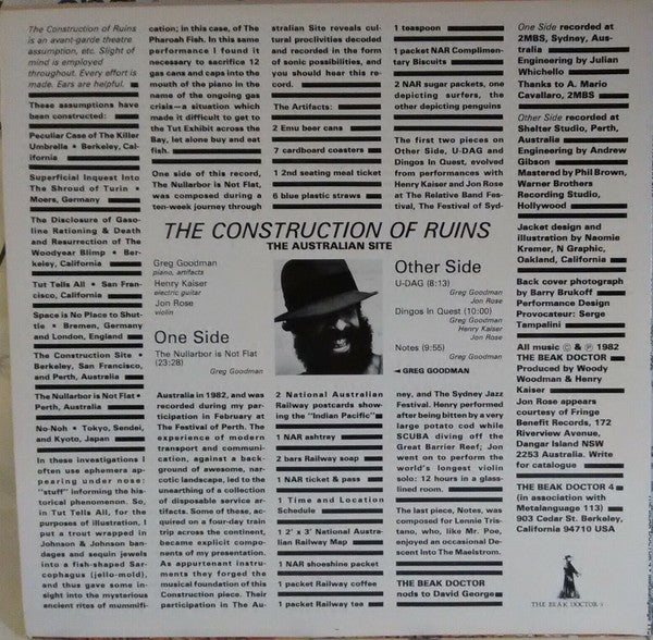Greg Goodman, Henry Kaiser, Jon Rose : The Construction Of Ruins - The Australian Site (LP, Album)