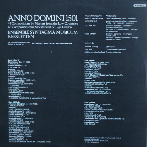 Ensemble Syntagma Musicum* O.l.v. Kees Otten : Anno Domini 1501 (45 Composities Van Meesters Uit De Lage Landen = 45 Compositions By Masters From The Low Countries) (2xLP)